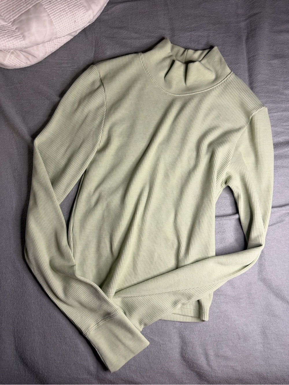 Light Sage Ribbed/waffle Mock Neck Women's Sweater